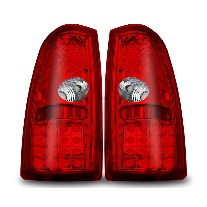 1999-2006 Chevy Silverado 1500 2500 3500 / 1999-2002 GMC Sierra 1500 2500 3500 LED Taillights- Chrome / Red